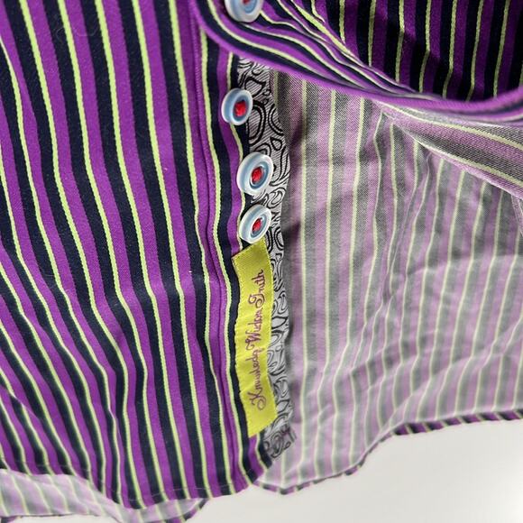Robert Graham X Men's LS Stripe Button Front Shirt - Purple/Black/Lime - XL - Picture 4 of 7